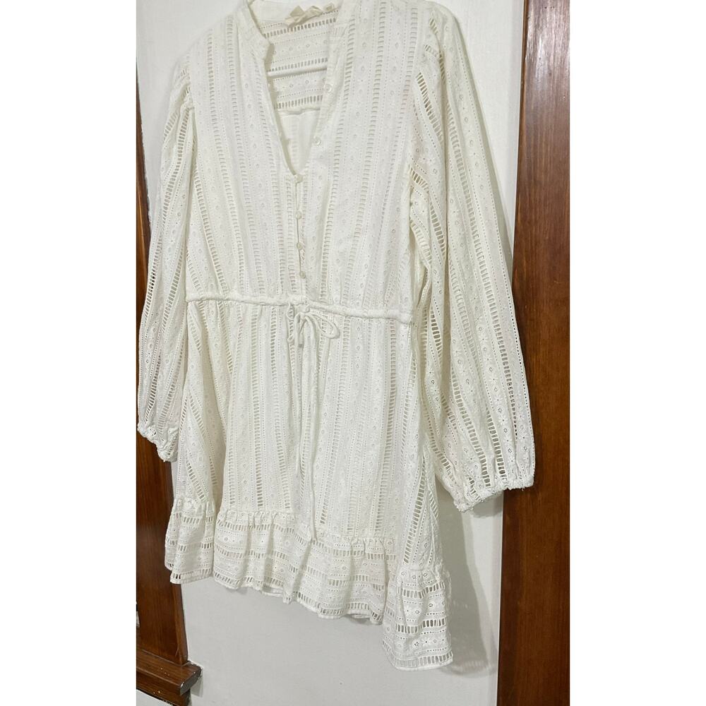 Anthropologie Forever that Girl Eyelet Long Sleeve Mini-Dress Sz Small Tie Waist - Picture 4 of 9